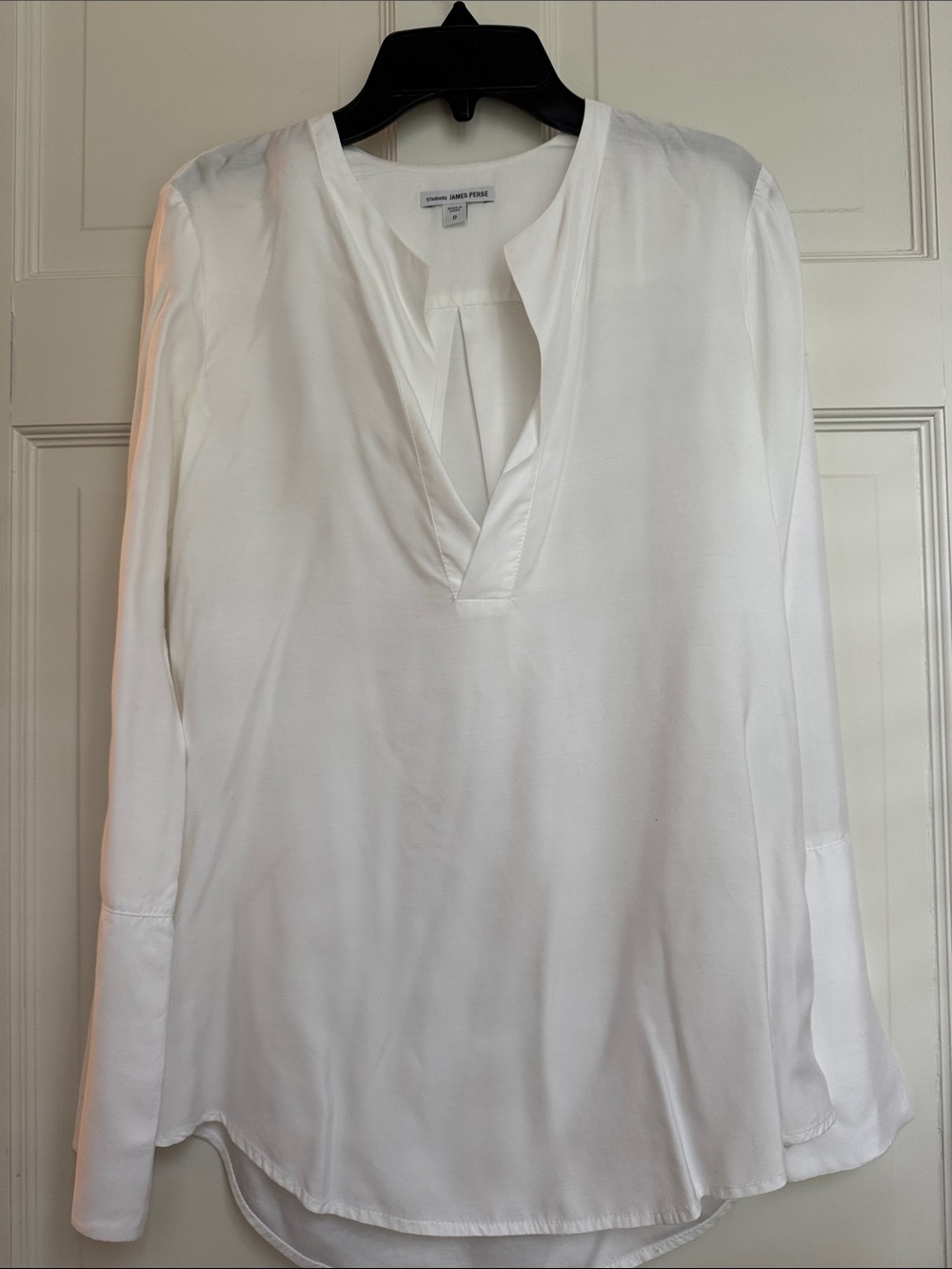 James Perse White Long-Sleeve V-Neck Blouse